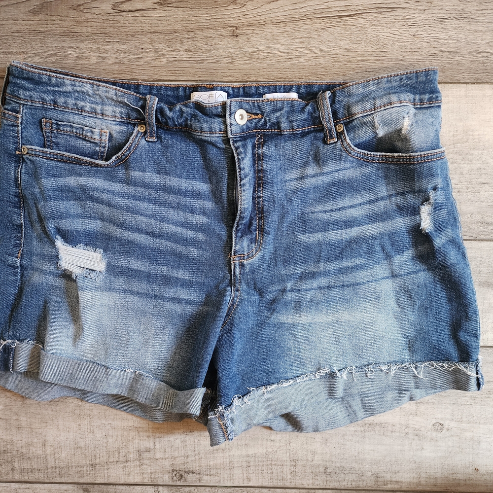 Sofia by Sofia Vergara Distressed Blue Jean Shorts